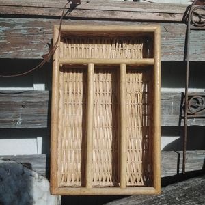 5 For $50🔥  Vintage Woven Bamboo Cutlery Or Desk Tray W Added Ribbon Trim